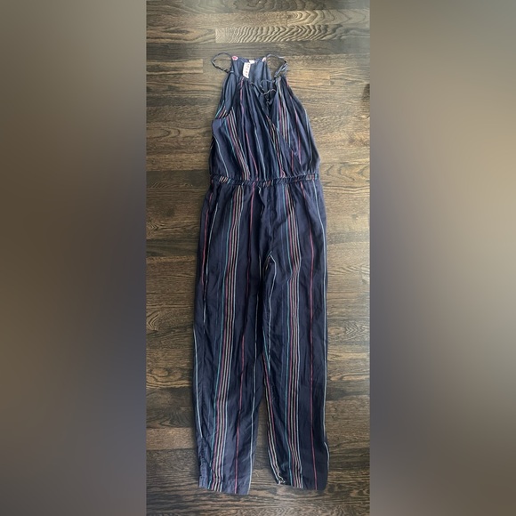 Anthropologie Dolan Navy/Rainbow Striped Halter Jumpsuit. Size S - Picture 5 of 10